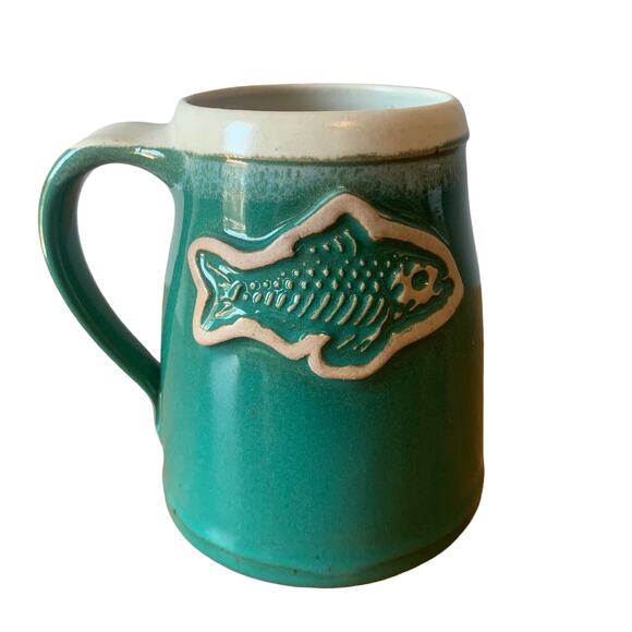 Whitefish Pottery Fish Coffee Mug Ceramic Whitefish Montana Handmade Green - Picture 1 of 9